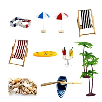 Reçine Plaj Minyatür Ağaç plaj sandalyesi Masa Akdeniz Figürler Süsler Deniz Modeli Ofis Ev Masaüstü Dekorasyon için Görüntü