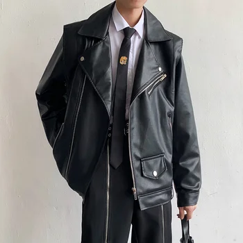 SYUHGFA erkek Pu Deri Ceket Premium Omuz Pedi Ceket Erkek Yakışıklı Streetwear Gevşek Motosiklet Giyim Trendi Giyim Görüntü