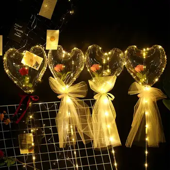 Sevgililer Günü LED Gül Bobo Topu Aydınlık Net Kırmızı Buket Balon Bobo Topu Sevgililer Düğün Parti Dekor Görüntü