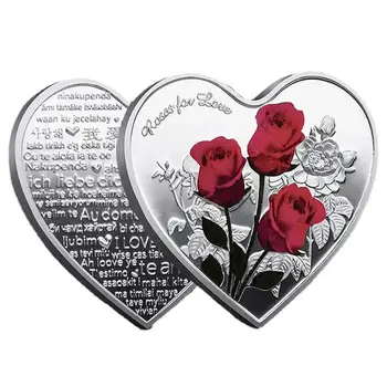 Sevgililer Günü Sikke Gül Kalp şeklinde Aşk Şanslı Sikke Çift Kalp şeklinde Koleksiyon Paraları Şanslı Sikke sevgililer Günü İçin Hediye Görüntü