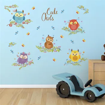 Sevimli Baykuş Aile duvar çıkartmaları Ev Dekorasyon Çocuk Odası Yatak Odası Hayvan Baykuş Duvar Sanatı Dıy Pvc Kuş Duvar Çıkartmaları Görüntü