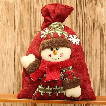 Sevimli Noel Noel Baba Çuval Çocuk Yeni Yıl Hediyeleri Şeker saklama çantası noel dekorasyonları Keten Geyik Kardan Adam Karikatür Elma Çantası Görüntü