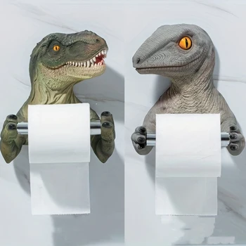 Simüle Dinozor havlu Tutucu Punch - ücretsiz Rulo Kağıt Raf Duvara Monte Raflar Ev Banyo mutfak düzenleyici askı süsleri Görüntü