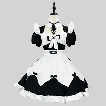 Siyah Sevimli Lolita Hizmetçi Elbise Kostümleri Cosplay papyon Hollow Boyun Kız Hizmetçi Elbise Takım Elbise Garson Hizmetçi Parti Sahne Kostümleri Görüntü
