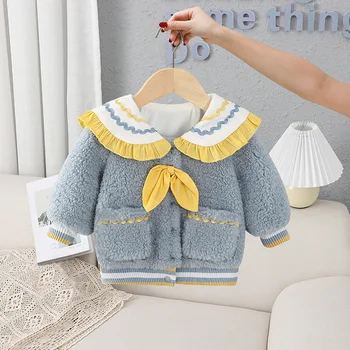 Sonbahar Kış Yenidoğan Mont Ceket Bebek Kız Giyim Rahat Kalın Sıcak Mavi Çocuklar Yıpratır Toddler Kız Giysileri Görüntü