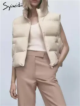 Syiwidii Katı Fermuarlar Yelek Kadınlar için Sonbahar Kış 2023 Yeni Moda Rahat Kolsuz Cepler Yelek Chic Vintage Gevşek Yelekler Görüntü