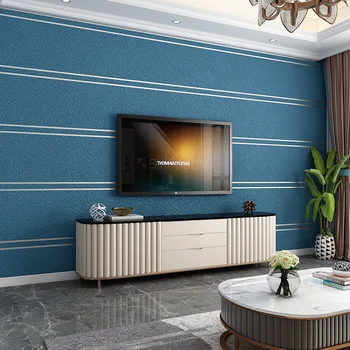 Süet 3D Çizgili Duvarlar için Duvar Kağıdı Rulo Modern Oturma Odası Kanepe TV Arka Plan Ev Mavi duvar kağıdı Papel De Parede Lüks Görüntü