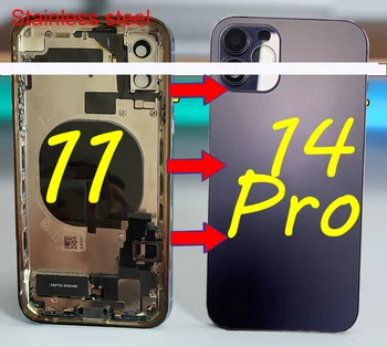 Tam Montaj yassı paslanmaz çelik Dıy iPhone 11 gibi 14pro Konut, iPhone 11 için Dıy 14 Pro Pil Kapağı Değiştirme Görüntü