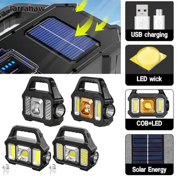 Taşınabilir 500LM Süper parlak LED kamp feneri COB çalışma lambaları Güneş / USB Şarj Edilebilir handheled 6 Modları Güneş Lambası Görüntü
