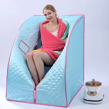 Taşınabilir Buhar Sauna Odası Sandalye İle Faydalı Cilt 3.0 L buharlı tencere 1500W Zayıflama Banyo SPA Paslanmaz Çelik metal braket Görüntü