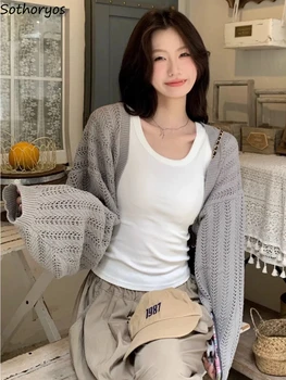 Temelleri Ceketler Kadınlar Hollow Out Özel Zarif Popüler Eğlence Sonbahar Sıcak Tüm Maç Kore Tarzı Narin Bayanlar Basit Saf Görüntü