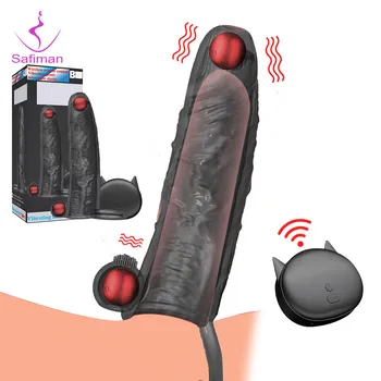 Titreşimli Prezervatif Büyütme Erkekler için Yeniden Kullanılabilir Prezervatif Yapay Penis Vibratör Penis Halkası Kollu Yetişkin Seks Shop Çiftler için Seks Oyuncak Görüntü