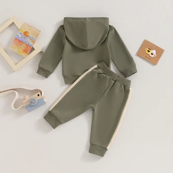 Toddler Erkek Bebek Sonbahar Kış Giysileri Kıyafet 6 12 18 24 Ay 2-3 Yıl Yenidoğan Hoodie Seti Giyim Görüntü