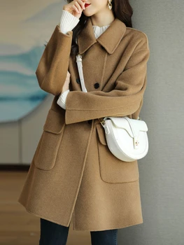 Trençkot Kadın Sonbahar Kış Ceket Ceket Turn-aşağı Yaka Yün Ceket Yeni Outerwears 2023 Kore Tarzı Ofis Bayan Parka Görüntü