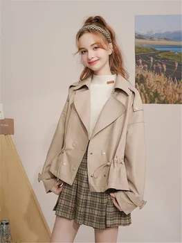 Trençkot Kadınlar için 2023 İlkbahar Sonbahar Yeni Moda Kore haki kadın Giyim Rahat Katı zayıflama Rüzgarlık Palto Görüntü