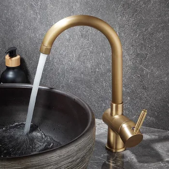Tuqiu Antika Mutfak Musluk 360 Döner Döner lavabo musluğu musluk bataryası Moda Pirinç lavabo musluğu Bakır Sıcak Ve soğuk evye musluğu Görüntü