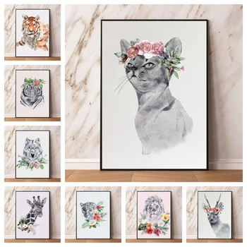 Tuval Üzerine baskı Kedi Hayvan Çiçekler ile Yüksek Kaliteli Sanat Oturma Odası Modüler Baskılar Doğum Günü Hediyeleri çizgi film karakteri Resim Görüntü