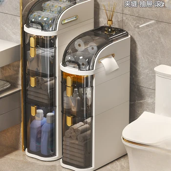 *Tuvalet Dar Saklama Dolabı Çekmece Tipi Tuvalet Dar Saklama Dolabı Plastik Banyo Ultra Dar Yuvalı Dolap Yan Dolap Görüntü