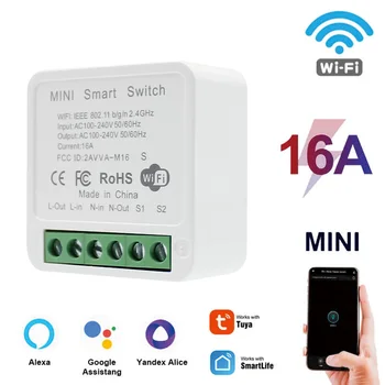 Tuya Wifi Mini Akıllı anahtarı 16A Modülü 2 Yönlü Kontrol Akıllı Ev Aletleri Anahtarları Desteği Akıllı Yaşam Alexa Google Ev Alice Görüntü