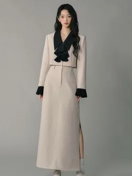 UNXX Moda 2 Parça Kıyafetler Kadın Mizaç Resmi Rahat Gevşek Kısa Kırpılmış Blazer Ceket Yüksek Bel Etek Setleri Kadın Sokak Görüntü