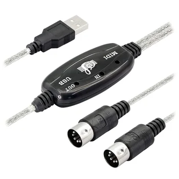 USB MIDI Kablo Adaptörü, USB Tip A Erkek MIDI Dın 5 Pin In-Out Kablo Arayüzü için LED Göstergesi ile Müzik Klavye Görüntü