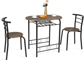 Vineego 3 Adet yemek takımı 2 Küçük Mutfak kahvaltı masası Seti Yerden Tasarruf Sağlayan Ahşap Sandalyeler ve Masa Seti, Koyu Kahverengi Görüntü