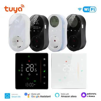 WiFi Tuya Akıllı sıcaklık kontrol cihazı Dijital Elektrik / Su ısıtma Kontrol Paneli 16A Termostat Soketi Akıllı Yaşam Alexa Görüntü