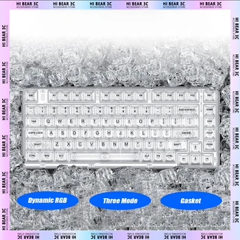 XİNMENG X75 Mekanik Klavye Dinamik RGB Üç Modlu Çalışırken Değiştirilebilir Kablosuz Oyun Klavyesi Conta 82 Tuşları Şeffaf Pc Gamer Mac Görüntü