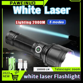 YENİ En Güçlü LED el feneri Beyaz Lazer Taktik Flaş ışığı USB şarj edilebilir Meşale 2000M Uzun Menzilli Lamba kamp feneri Görüntü