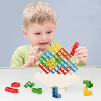 Yap-boz oyunları Bebek İstifleme Blokları Ahşap Çocuklar Montessori Oyuncaklar Melissa ve Doug İstifleme Blokları Balancin Tetra Kulesi Oyunu Gökkuşağı Görüntü