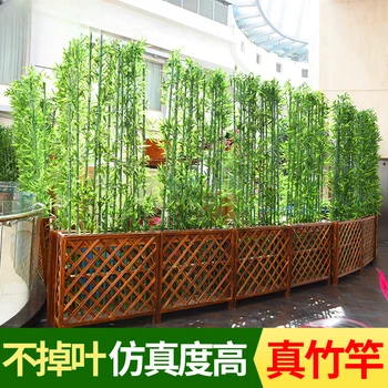 Yapay yeşil bambu iç ve dış dekorasyon bölme ekran giriş dekorasyon Çin sahte bitki saksı saç bambu Görüntü