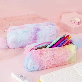 Yaratıcı Kalem Kutusu Degrade Renk Sevimli Kız Peluş Sekizgen kalem çantası Kız Kalp Öğrenci Basit saklama çantası Kızlar Güzel Çanta Görüntü