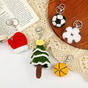 Yaratıcı Noel Anahtarlıklar Örgü Noel Ağacı Anahtarlıklar Tuşları Aksesuarları El Yapımı Dokuma Santa Şapka Anahtarlık Toptan Görüntü