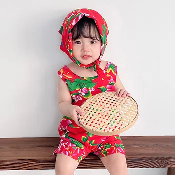 Yaz Bebek Bebek Giysileri Komik Kız Kırmızı Baskı Seti Kolsuz Gevşek Rahat Bebek Çocuk Setleri Bebek Takım Elbise Üç parçalı Görüntü