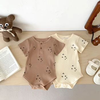 Yaz Kısa Kollu Romper Örme Bebek Giysileri Toddler Bebek Kız Erkek Giyim Unisex Bebek Kız Giysileri Görüntü