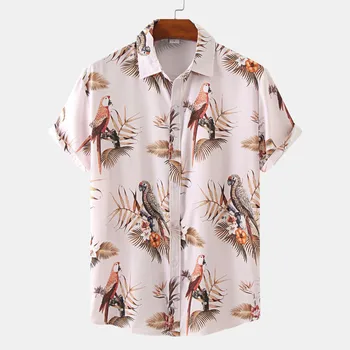 Yaz havai gömleği Erkekler İçin Rahat Baskı Gömlek Yaka Kısa Kollu Çiçek Gömlek Bluz erkek Gömlek Lüks Camisa Masculina Görüntü