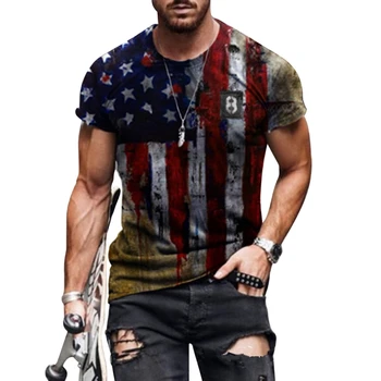 Yeni Amerikan Bayrağı 3D baskılı tişört Yıldızlar ve Çizgiler Kısa Kollu erkek Rahat Spor Egzersiz Üst 2021 Yaz Görüntü