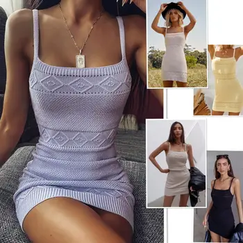 Yeni Kadın Sıcak Elbise Bahar ve Yaz Patlama Modelleri Örme Streç Seksi kemerli elbise Kadınlar için Görüntü