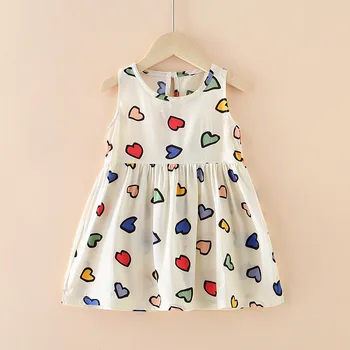 Yeni Kız Giysileri 1-8Y Kız Bebek için yaz elbisesi Etek Yürüyor Çocuk Elbise Giyim Kız Pamuk Prenses Rop Giyim Görüntü