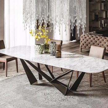 Yeni Lüks İskandinav Parlak mermer yemek masası Ve Sandalyeler Kombinasyonu Basit Modern Restoran Ev Dikdörtgen Mutfak Masası Görüntü