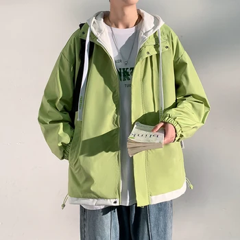 Yeni Sonbahar Ceketler Erkekler İçin Rahat Moda Hip Hop Kapüşonlu Ceket Erkek Moda Patchwork Renk Gevşek Giysiler Adam Streetwear Mont Görüntü