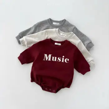 Yeni Sonbahar Rahat Giysiler Bebek Mektubu Baskı Basit Rahat Uzun Kollu Onesie Erkek Kız Bebek Pamuk Gevşek Moda Bodysuit Görüntü