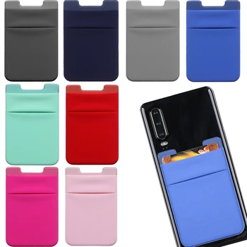 Yeni kimlik kartı tutucu Katı Renkler Unisex Elastik Kredi Kartları Kılıfı Yapışkanlı Etiket cep telefonu cebi Likra Moda Kart Kol Görüntü