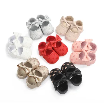 Yenidoğan Bebek Kız Ayakkabı PU deri Toka Büyük Yay Yaz Ayakkabı Bebek Kız Görüntü