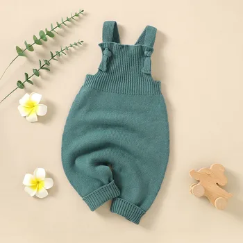 Yenidoğan Bebek Kız erkek çocuk kazağı Romper Sonbahar Kış Giysileri Düz Renk Kolsuz Örgü Sapanlar Tulumlar Çocuklar için Bebek Giyim Görüntü