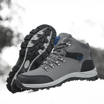 Yüksek Kaliteli Kış Açık Yüksek Top Peluş Sıcak yürüyüş ayakkabıları Erkekler Tırmanma Yürüyüş kar botu Erkek Kaymaz Spor gündelik ayakkabı Görüntü