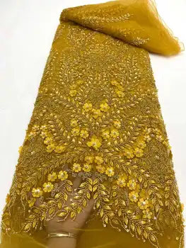 son boncuklu Dantel Kumaş 2023 Yüksek Kalite renkli Afrika Sequins dantel Kumaşlar Lüks Dikiş Kumaş kadınlar için elbise XC75X Görüntü