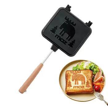 Çift Taraflı kızartma tavası Çıkarılabilir Hafif Sandviç fırın tepsisi Yurt Essentials Kamp Kahvaltı Sandviç Makinesi Ahşap Saplı Görüntü