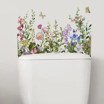 Çizilmeye dayanıklı Tuvalet Sticker Banyo Tuvalet Sticker Su Geçirmez Tuvalet Sticker Yeşil Bitki Çiçek Desen Uzun ömürlü Görüntü