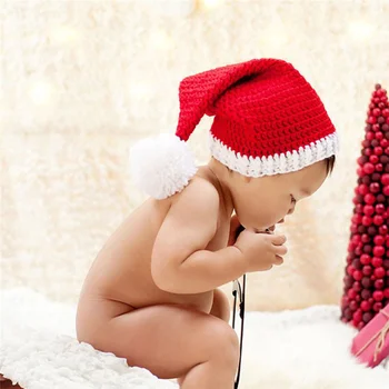 Çocuk fotoğraf Noel takım elbise bebek takım elbise Noel Baba şapka yenidoğan uzun kuyruk Görüntü